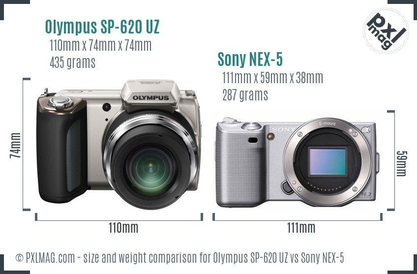 Olympus SP-620 UZ vs Sony NEX-5 size comparison