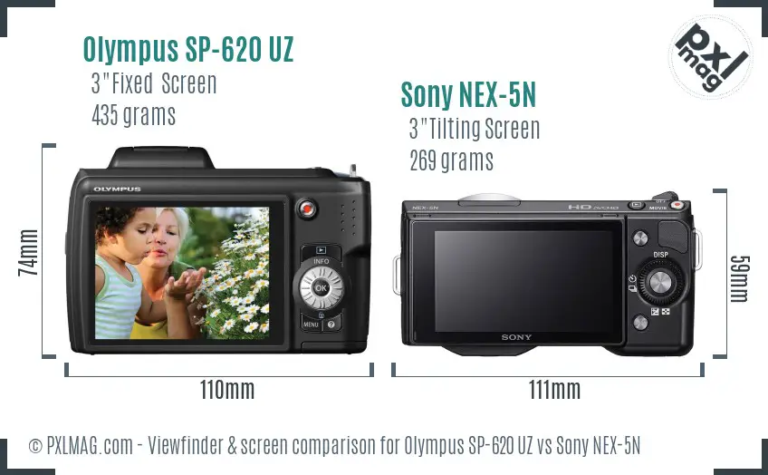 Olympus SP-620 UZ vs Sony NEX-5N Screen and Viewfinder comparison
