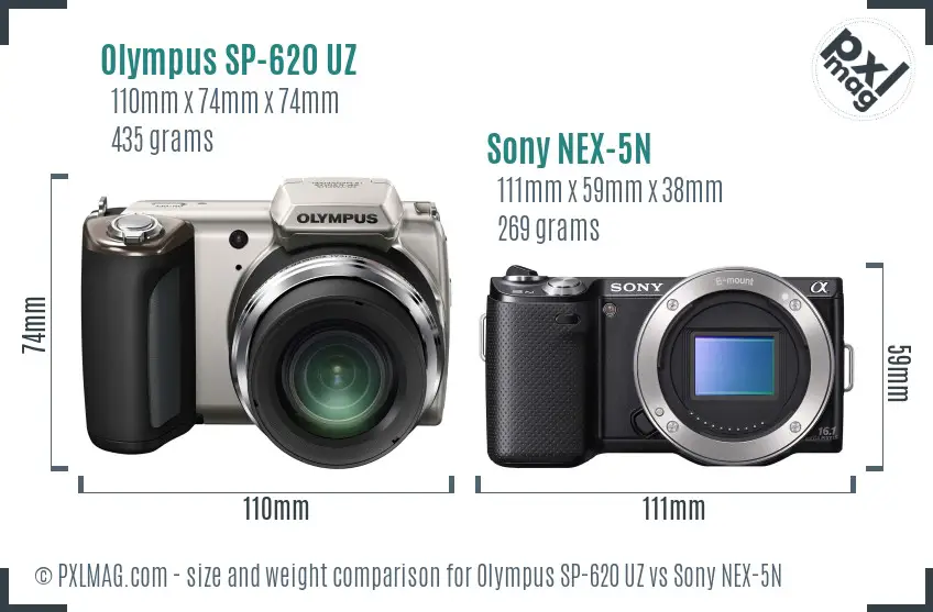 Olympus SP-620 UZ vs Sony NEX-5N size comparison