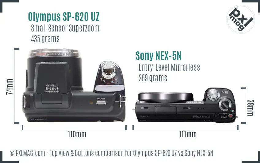 Olympus SP-620 UZ vs Sony NEX-5N top view buttons comparison