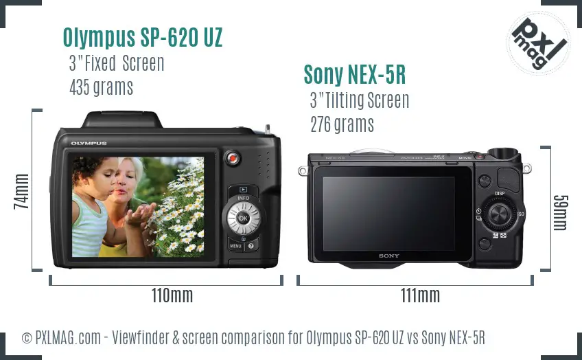 Olympus SP-620 UZ vs Sony NEX-5R Screen and Viewfinder comparison