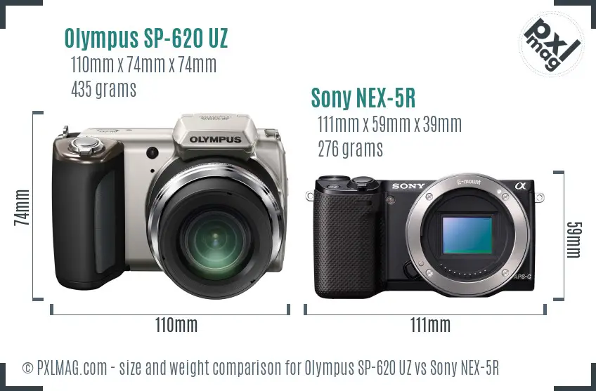 Olympus SP-620 UZ vs Sony NEX-5R size comparison