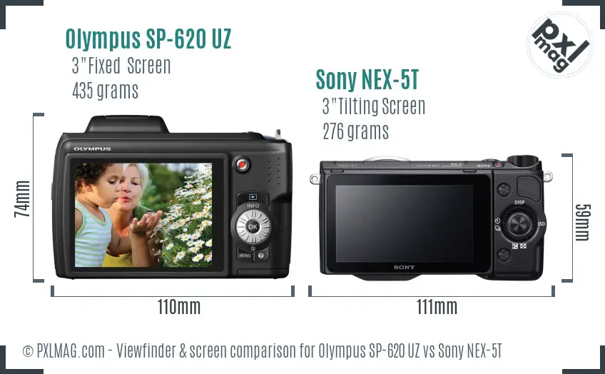 Olympus SP-620 UZ vs Sony NEX-5T Screen and Viewfinder comparison