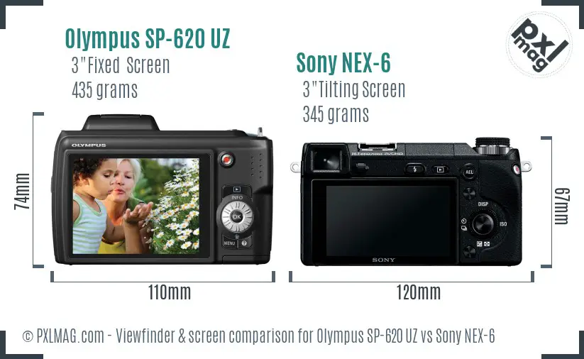 Olympus SP-620 UZ vs Sony NEX-6 Screen and Viewfinder comparison