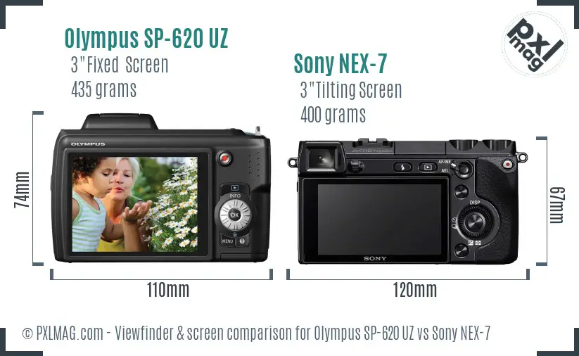 Olympus SP-620 UZ vs Sony NEX-7 Screen and Viewfinder comparison