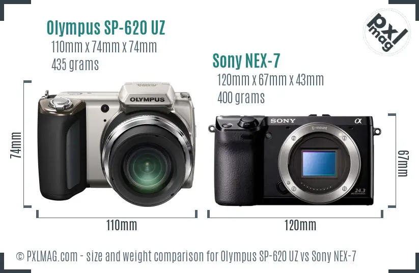 Olympus SP-620 UZ vs Sony NEX-7 size comparison