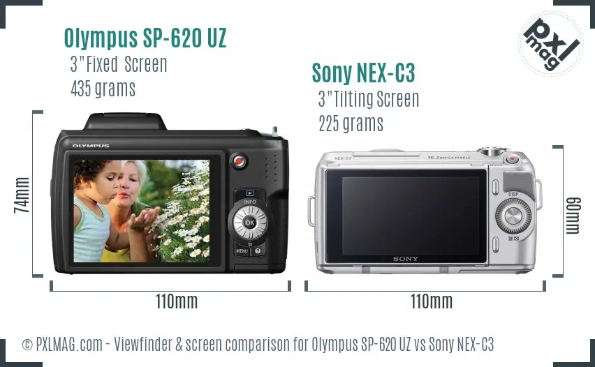 Olympus SP-620 UZ vs Sony NEX-C3 Screen and Viewfinder comparison
