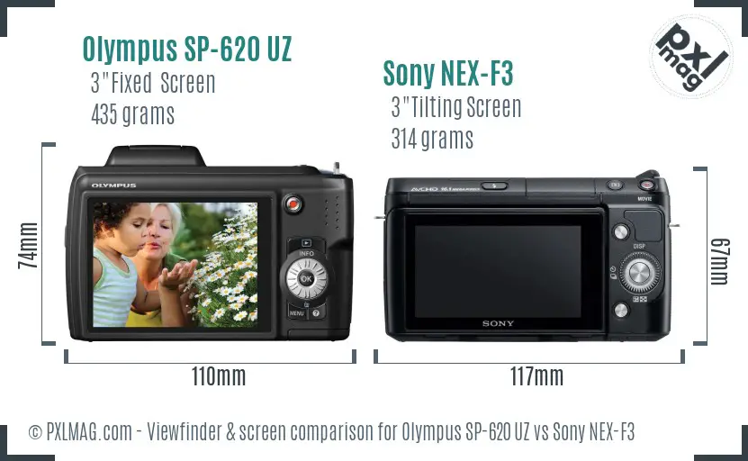 Olympus SP-620 UZ vs Sony NEX-F3 Screen and Viewfinder comparison