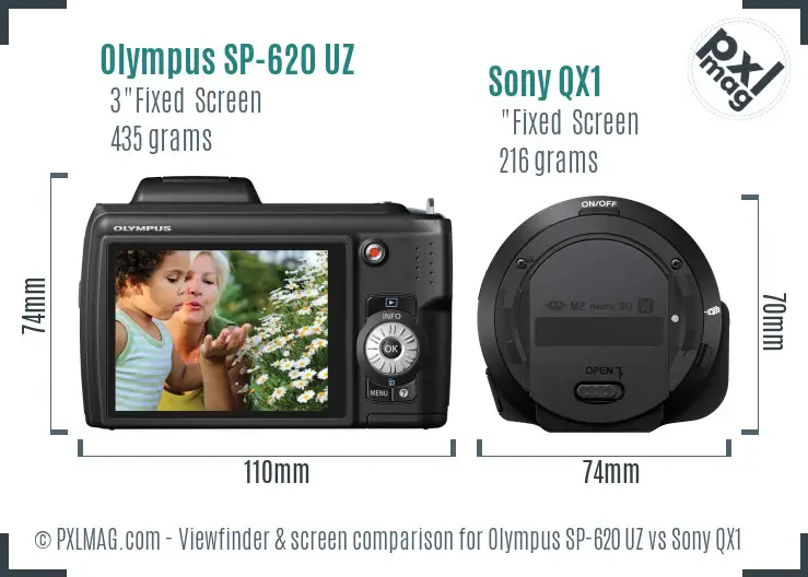 Olympus SP-620 UZ vs Sony QX1 Screen and Viewfinder comparison