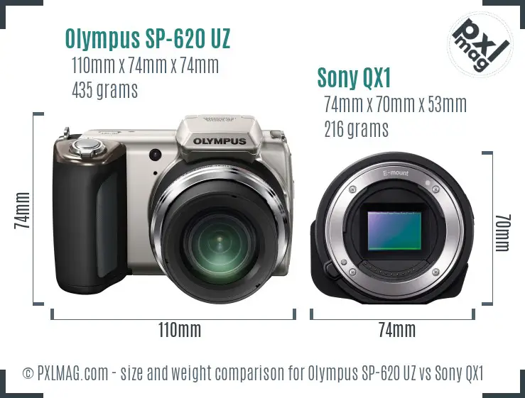 Olympus SP-620 UZ vs Sony QX1 size comparison