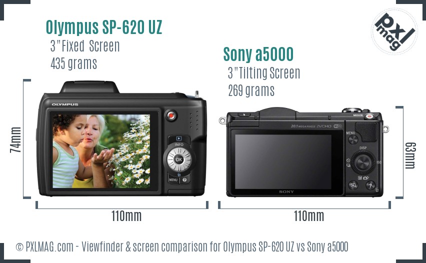 Olympus SP-620 UZ vs Sony a5000 Screen and Viewfinder comparison