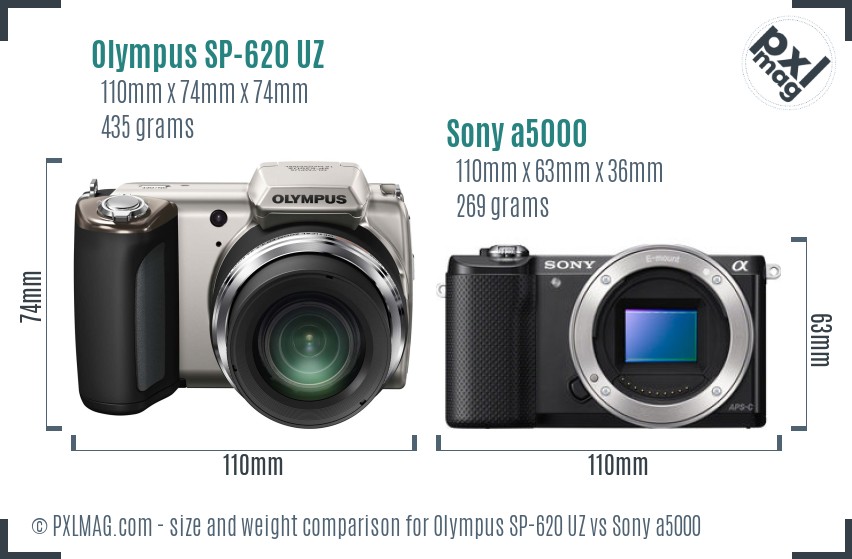 Olympus SP-620 UZ vs Sony a5000 size comparison