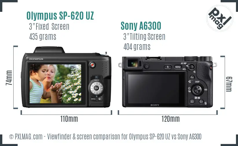 Olympus SP-620 UZ vs Sony A6300 Screen and Viewfinder comparison