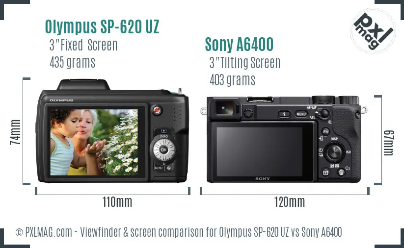 Olympus SP-620 UZ vs Sony A6400 Screen and Viewfinder comparison