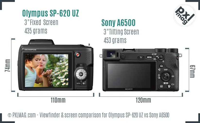 Olympus SP-620 UZ vs Sony A6500 Screen and Viewfinder comparison