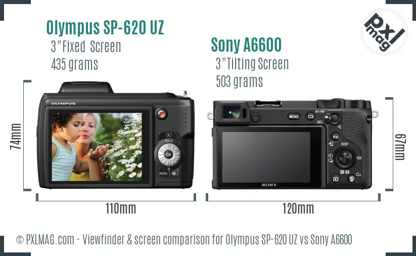 Olympus SP-620 UZ vs Sony A6600 Screen and Viewfinder comparison
