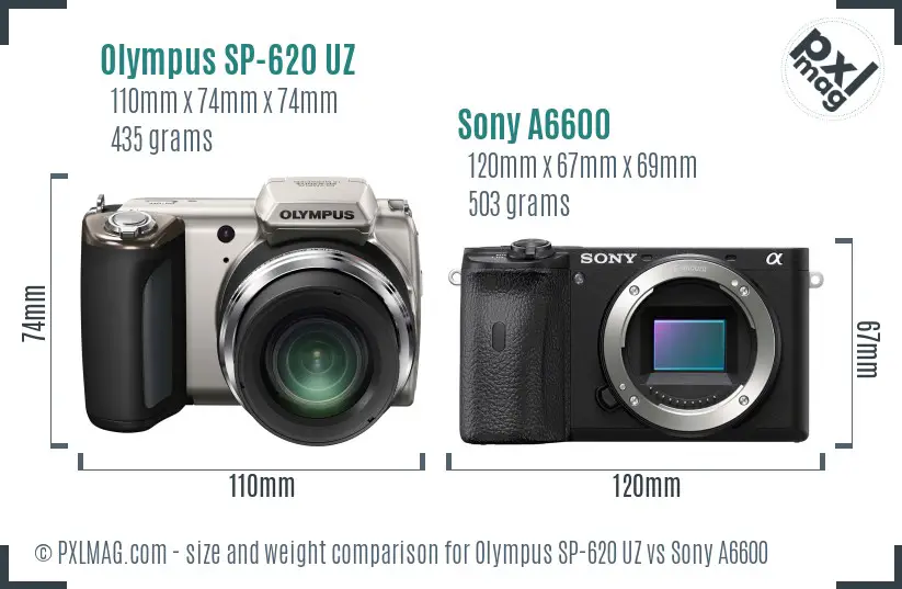 Olympus SP-620 UZ vs Sony A6600 size comparison