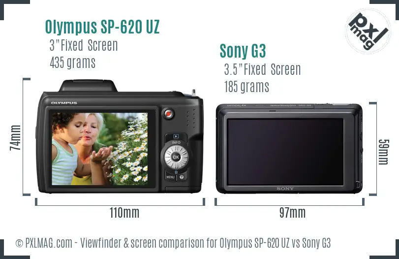 Olympus SP-620 UZ vs Sony G3 Screen and Viewfinder comparison
