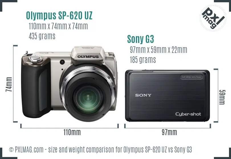 Olympus SP-620 UZ vs Sony G3 size comparison