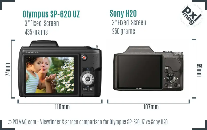 Olympus SP-620 UZ vs Sony H20 Screen and Viewfinder comparison