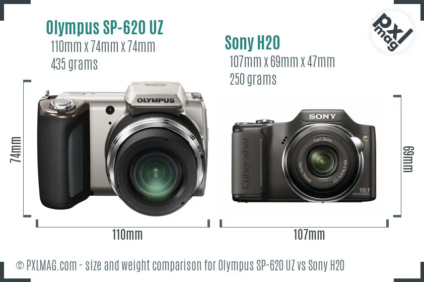 Olympus SP-620 UZ vs Sony H20 size comparison