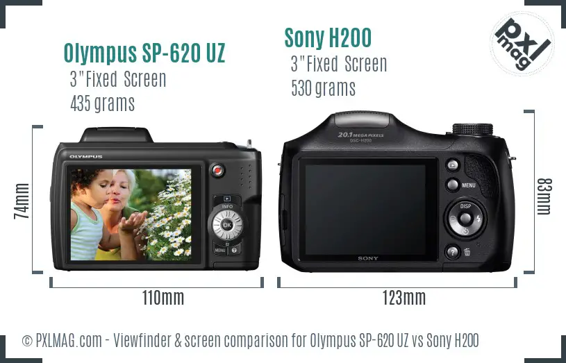 Olympus SP-620 UZ vs Sony H200 Screen and Viewfinder comparison