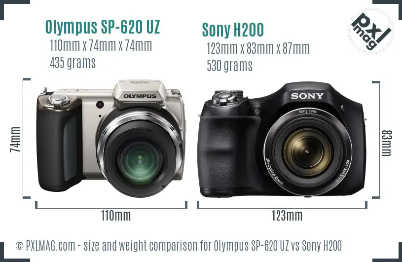 Olympus SP-620 UZ vs Sony H200 size comparison
