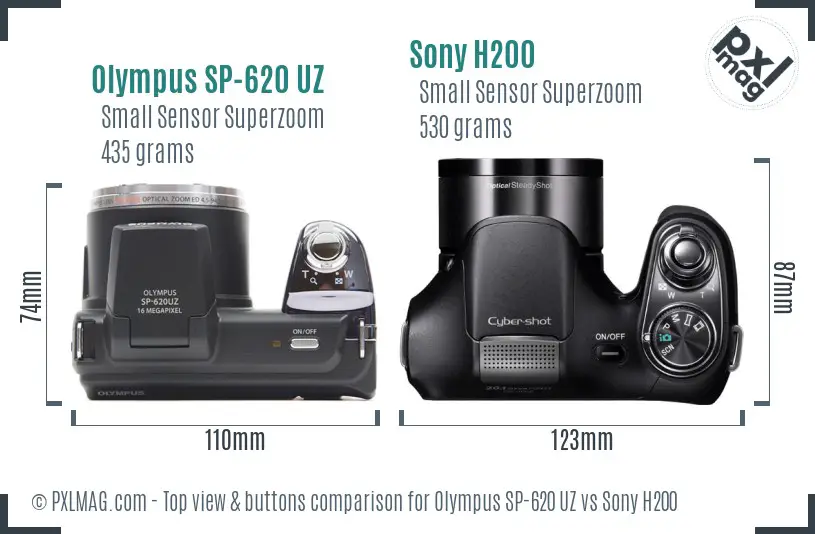 Olympus SP-620 UZ vs Sony H200 top view buttons comparison