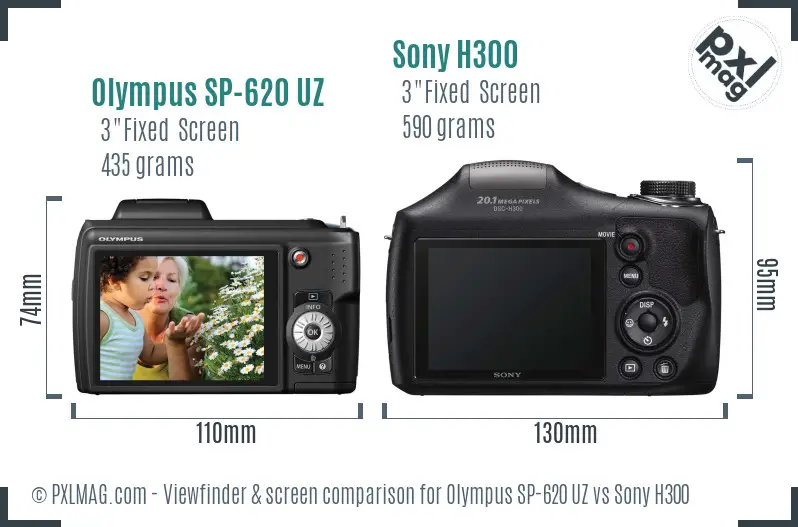 Olympus SP-620 UZ vs Sony H300 Screen and Viewfinder comparison
