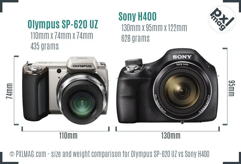 Olympus SP-620 UZ vs Sony H400 size comparison