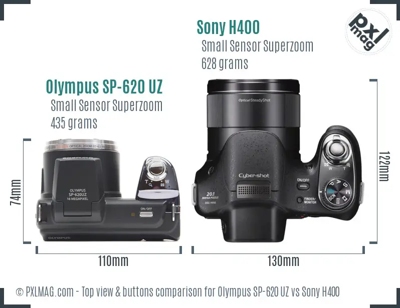 Olympus SP-620 UZ vs Sony H400 top view buttons comparison