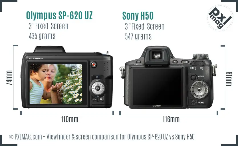 Olympus SP-620 UZ vs Sony H50 Screen and Viewfinder comparison