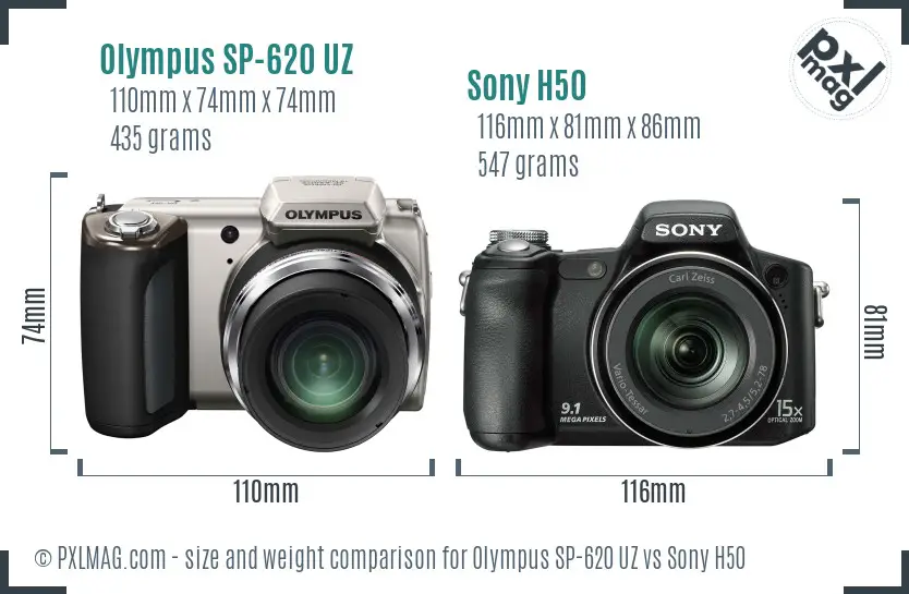 Olympus SP-620 UZ vs Sony H50 size comparison