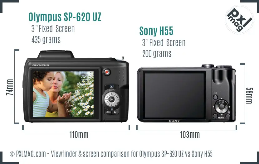 Olympus SP-620 UZ vs Sony H55 Screen and Viewfinder comparison