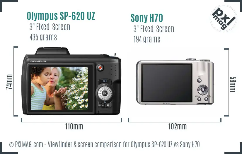 Olympus SP-620 UZ vs Sony H70 Screen and Viewfinder comparison