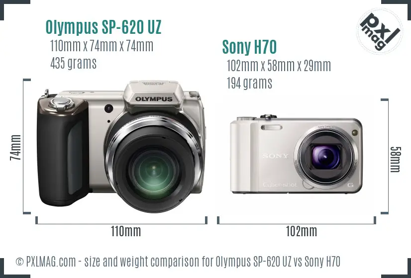 Olympus SP-620 UZ vs Sony H70 size comparison