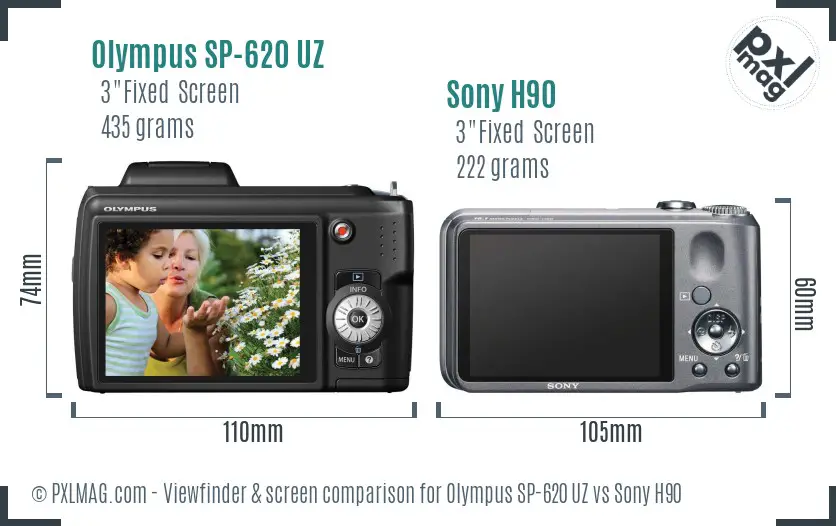 Olympus SP-620 UZ vs Sony H90 Screen and Viewfinder comparison