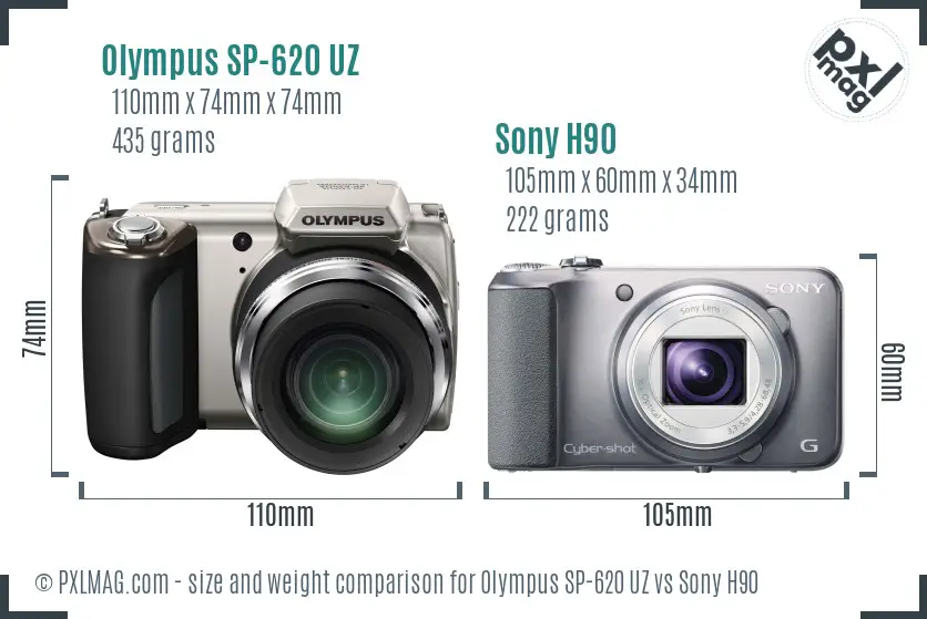 Olympus SP-620 UZ vs Sony H90 size comparison