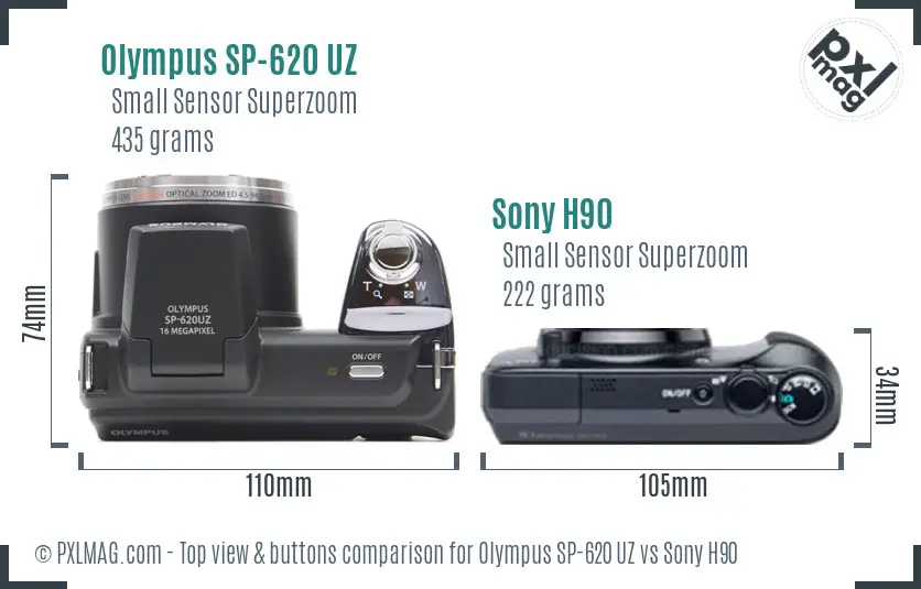 Olympus SP-620 UZ vs Sony H90 top view buttons comparison