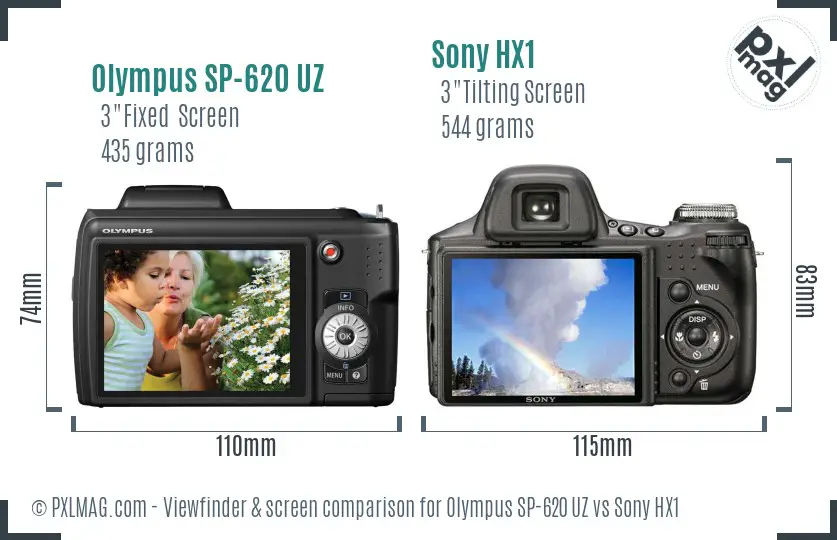 Olympus SP-620 UZ vs Sony HX1 Screen and Viewfinder comparison