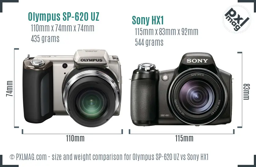 Olympus SP-620 UZ vs Sony HX1 size comparison