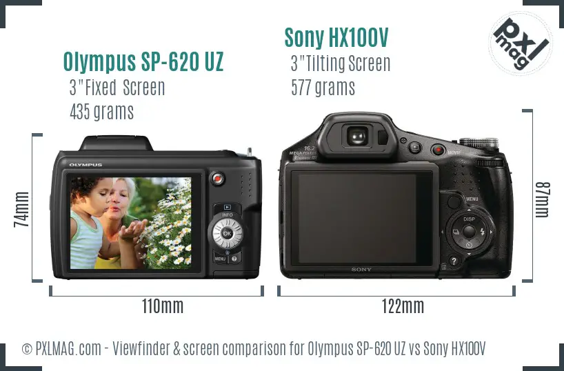 Olympus SP-620 UZ vs Sony HX100V Screen and Viewfinder comparison