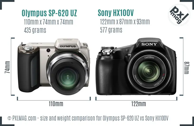 Olympus SP-620 UZ vs Sony HX100V size comparison
