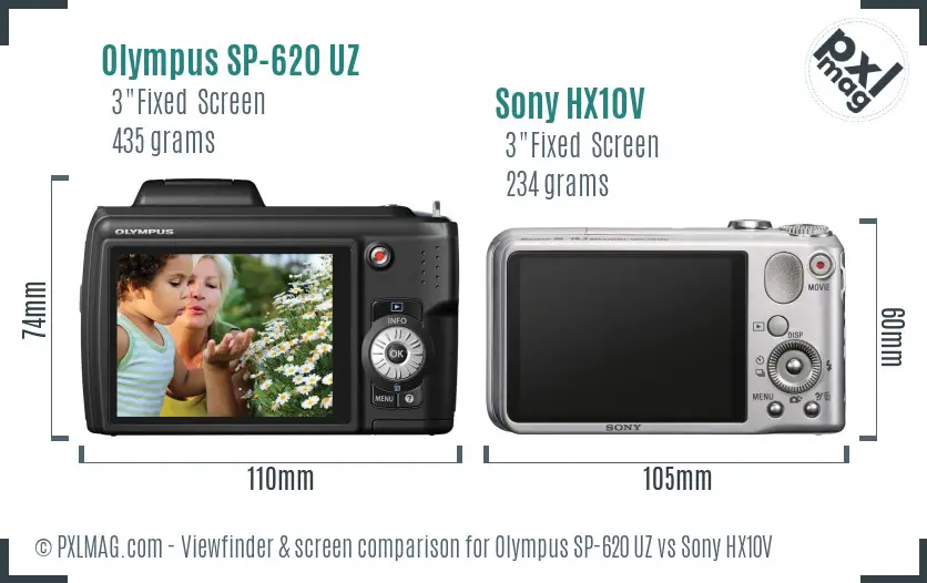Olympus SP-620 UZ vs Sony HX10V Screen and Viewfinder comparison