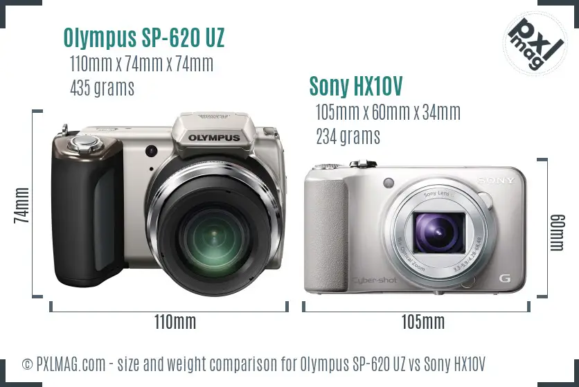 Olympus SP-620 UZ vs Sony HX10V size comparison