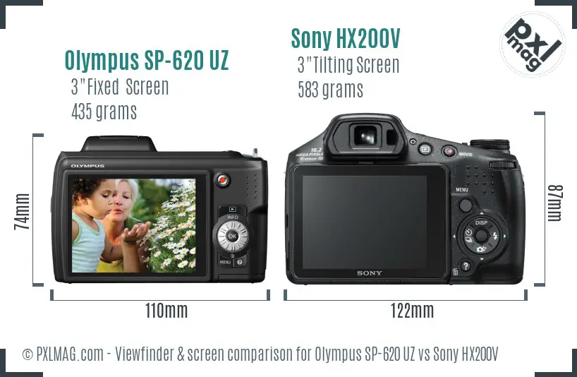 Olympus SP-620 UZ vs Sony HX200V Screen and Viewfinder comparison
