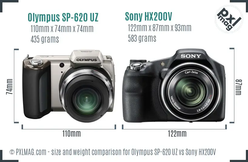 Olympus SP-620 UZ vs Sony HX200V size comparison