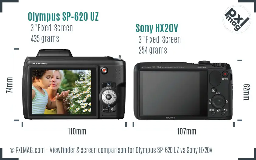 Olympus SP-620 UZ vs Sony HX20V Screen and Viewfinder comparison