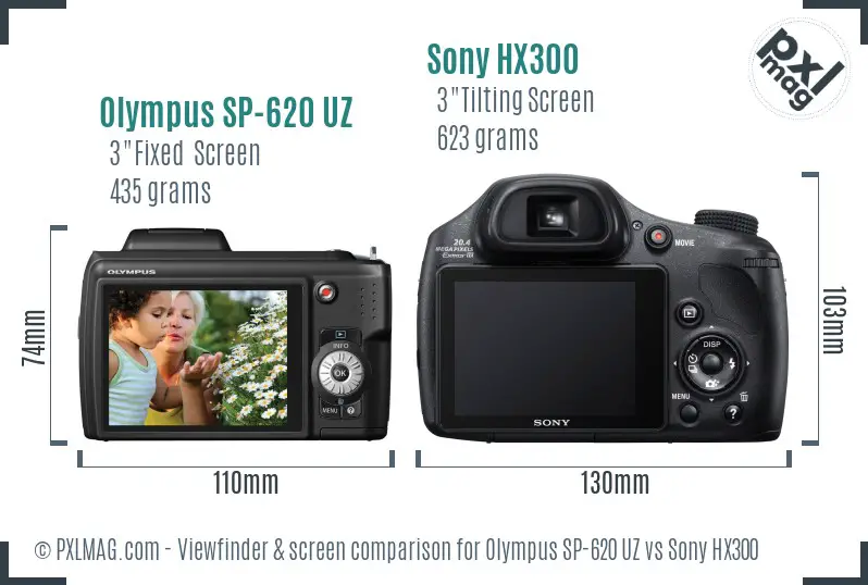 Olympus SP-620 UZ vs Sony HX300 Screen and Viewfinder comparison