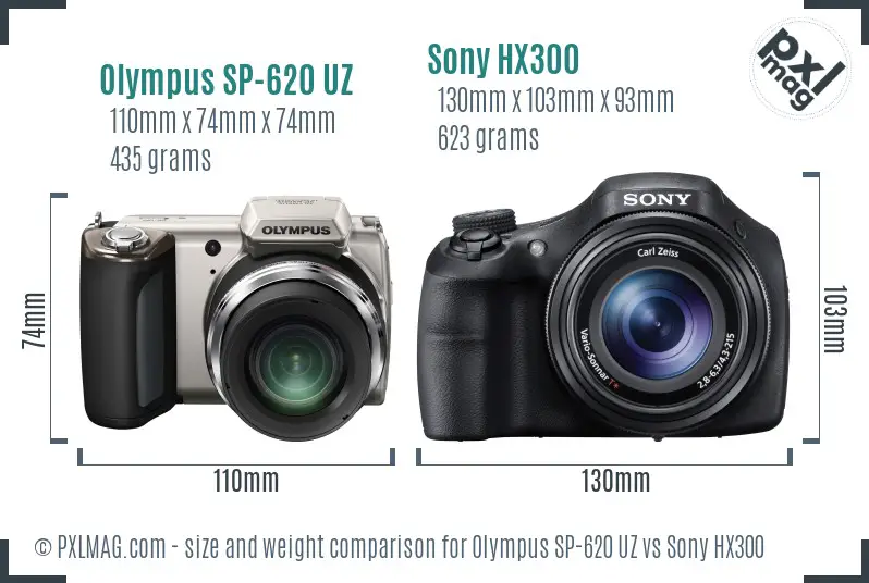 Olympus SP-620 UZ vs Sony HX300 size comparison